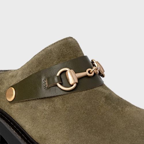 Mule Bridão Tratorado Couro Suede Verde Army Green