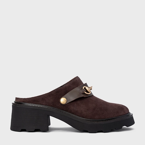 Mule Bridão Tratorado Couro Suede Marrom Ganache