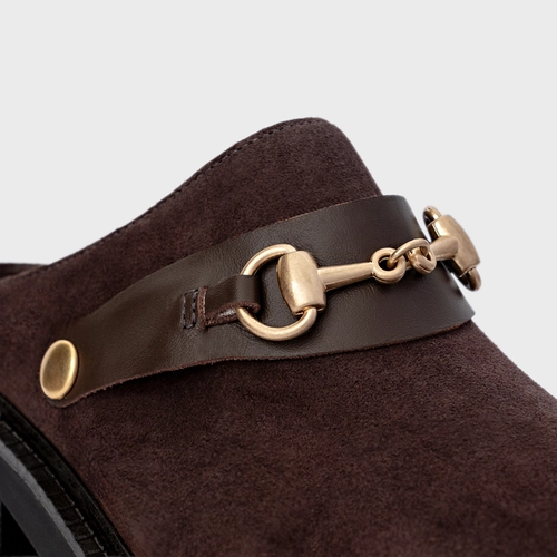 Mule Bridão Tratorado Couro Suede Marrom Ganache