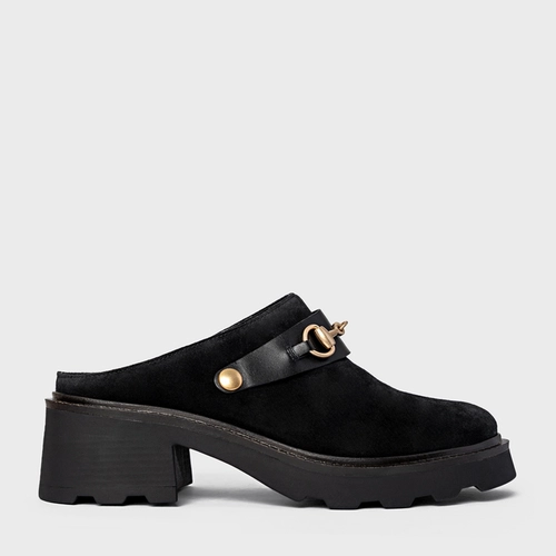Mule Bridão Tratorado Couro Suede Preto