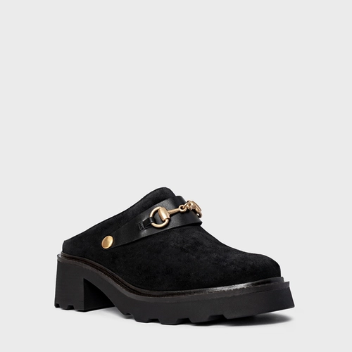 Mule Bridão Tratorado Couro Suede Preto