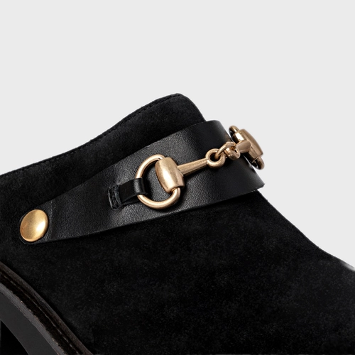 Mule Bridão Tratorado Couro Suede Preto
