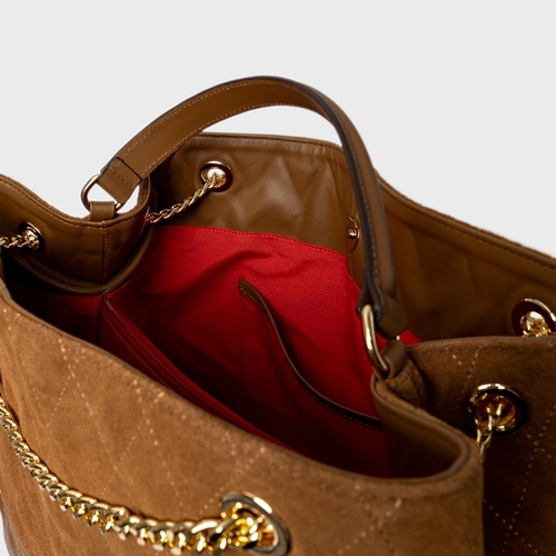 Bolsa Tote Barbara Grande Couro Suede Marrom Saddle