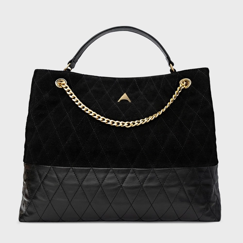 Bolsa Tote Barbara Grande Couro Suede Preto