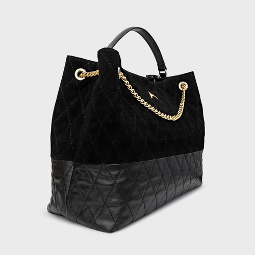 Bolsa Tote Barbara Grande Couro Suede Preto