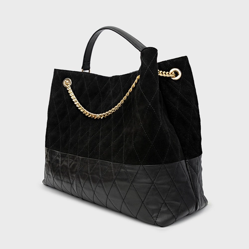 Bolsa Tote Barbara Grande Couro Suede Preto