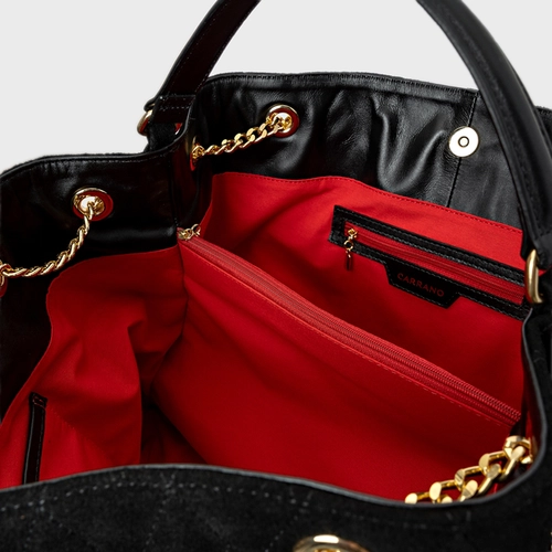 Bolsa Tote Barbara Grande Couro Suede Preto