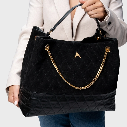 Bolsa Tote Barbara Grande Couro Suede Preto