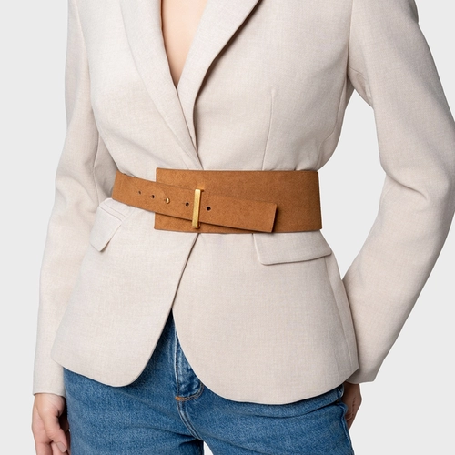 Cinto Maxi Grosso Couro Suede Marrom Saddle