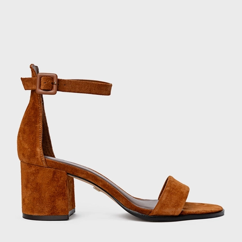 Sandália Classic Salto Bloco Médio Couro Suede Marrom Ferrugem