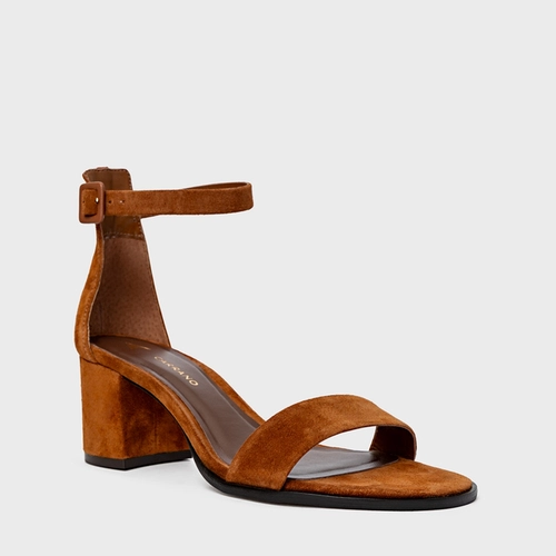 Sandália Classic Salto Bloco Médio Couro Suede Marrom Ferrugem