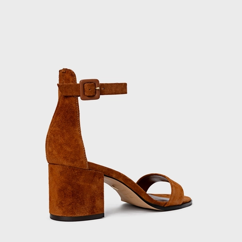 Sandália Classic Salto Bloco Médio Couro Suede Marrom Ferrugem
