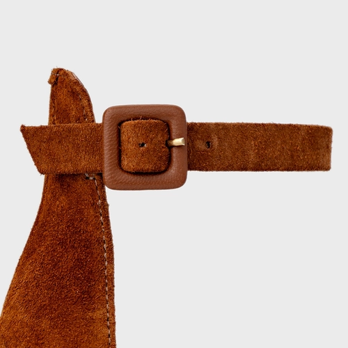 Sandália Classic Salto Bloco Médio Couro Suede Marrom Ferrugem