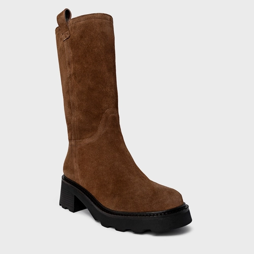 Bota Classic Cano Alto Tratorada Couro Suede Marrom Brownie