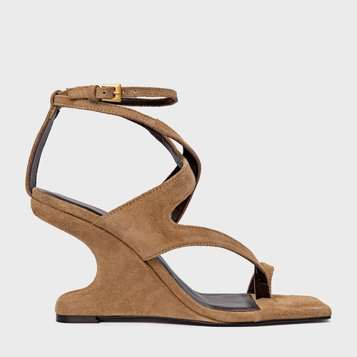 Sandália Frame Salto Anabela Curve Bege Almond