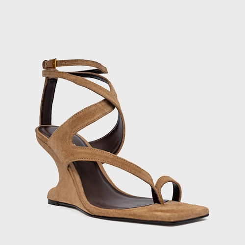 Sandália Frame Salto Anabela Curve Bege Almond