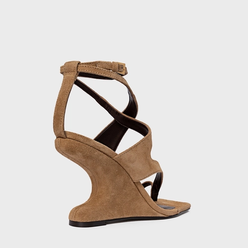 Sandália Frame Salto Anabela Curve Bege Almond