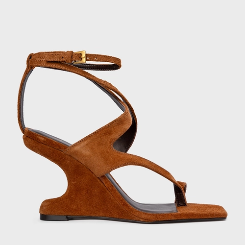 Sandália Frame Salto Anabela Curve Marrom Ferrugem