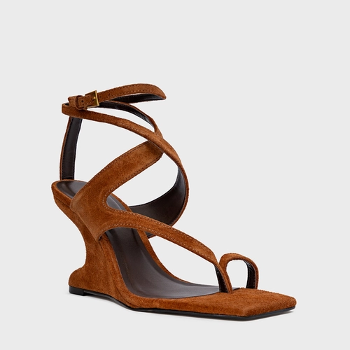 Sandália Frame Salto Anabela Curve Marrom Ferrugem