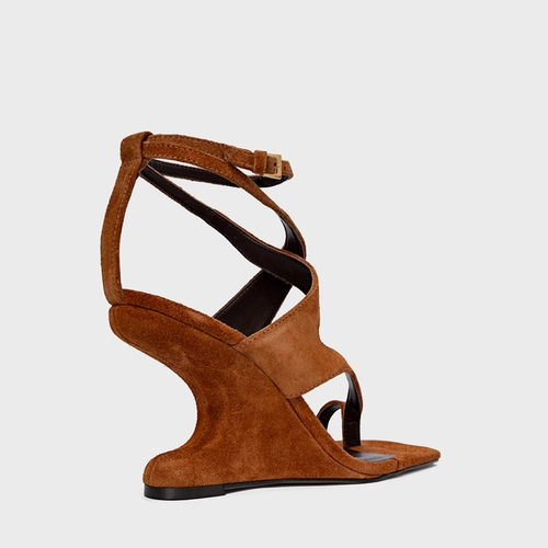 Sandália Frame Salto Anabela Curve Marrom Ferrugem