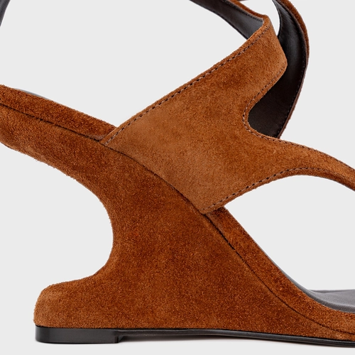 Sandália Frame Salto Anabela Curve Marrom Ferrugem