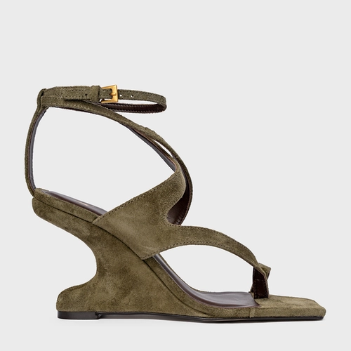 Sandália Frame Salto Anabela Curve Verde Army Green