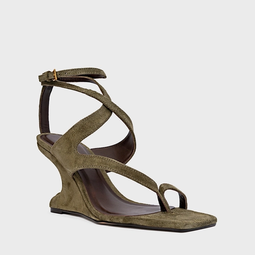 Sandália Frame Salto Anabela Curve Verde Army Green