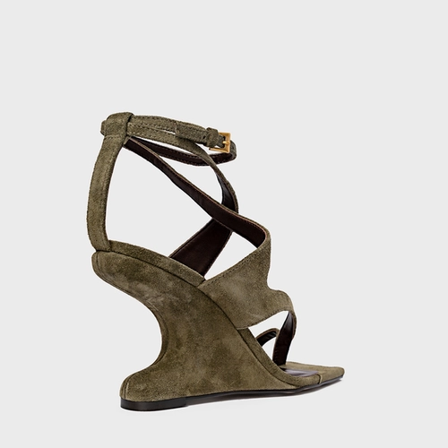 Sandália Frame Salto Anabela Curve Verde Army Green