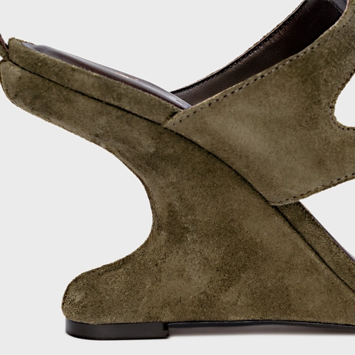 Sandália Frame Salto Anabela Curve Verde Army Green