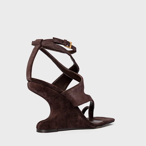 Sandália Frame Salto Anabela Curve Marrom Ganache