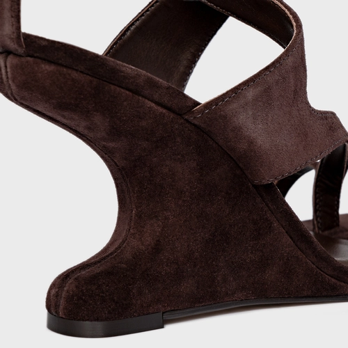 Sandália Frame Salto Anabela Curve Marrom Ganache