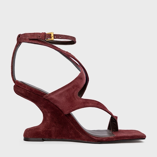 Sandália Frame Salto Anabela Curve Vinho Mahogany