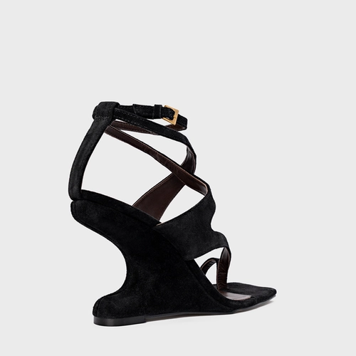 Sandália Frame Salto Anabela Curve Preto