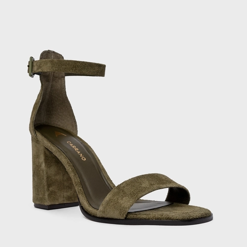 Sandália Classic Salto Bloco Couro Suede Verde Army Green