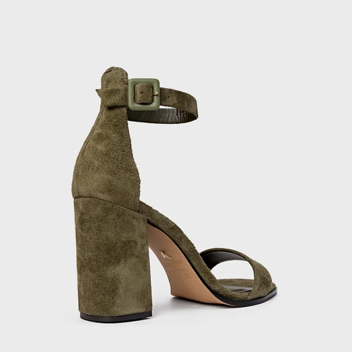 Sandália Classic Salto Bloco Couro Suede Verde Army Green