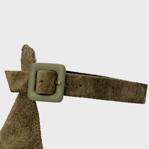 Sandália Classic Salto Bloco Couro Suede Verde Army Green