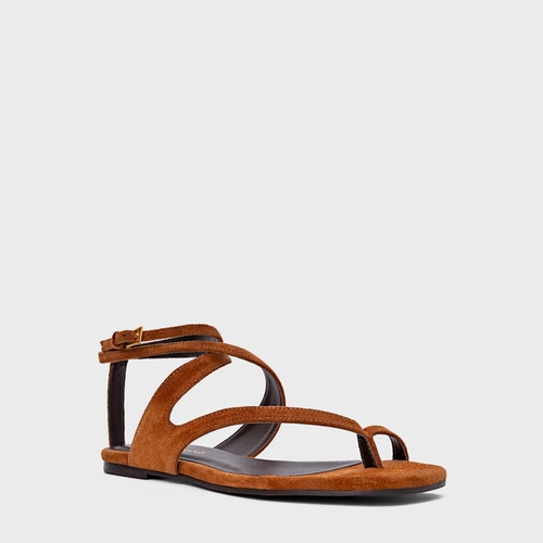 Sandália Flat Frame Couro Suede Marrom Ferrugem