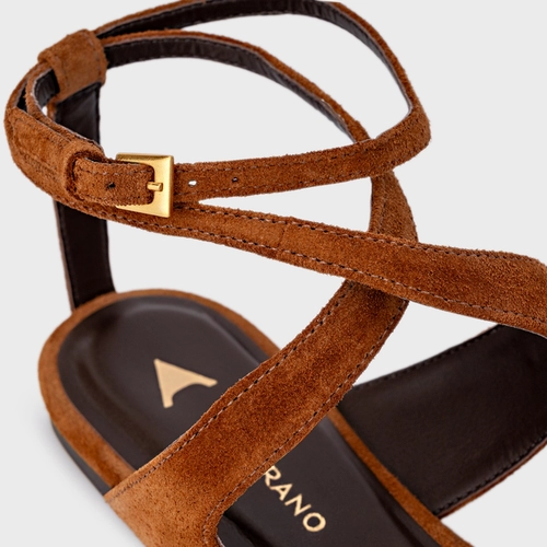Sandália Flat Frame Couro Suede Marrom Ferrugem