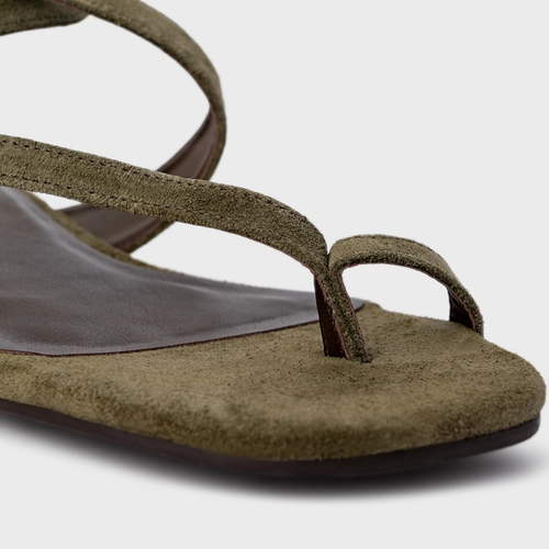 Sandália Flat Frame Couro Suede Verde Army Green