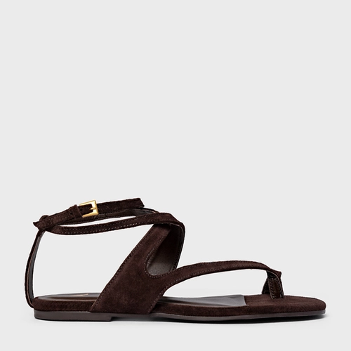Sandália Flat Frame Couro Suede Marrom Ganache