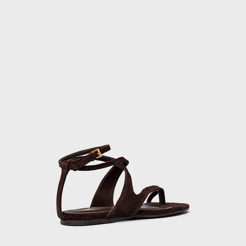 Sandália Flat Frame Couro Suede Marrom Ganache