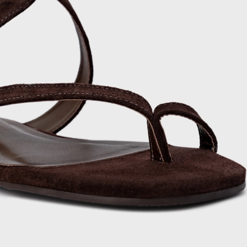 Sandália Flat Frame Couro Suede Marrom Ganache