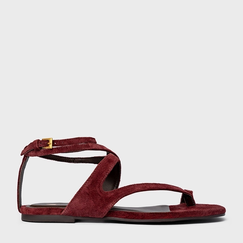 Sandália Flat Frame Couro Suede Vinho Mahogany