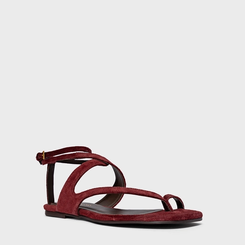 Sandália Flat Frame Couro Suede Vinho Mahogany