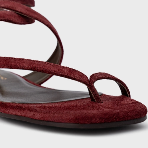 Sandália Flat Frame Couro Suede Vinho Mahogany