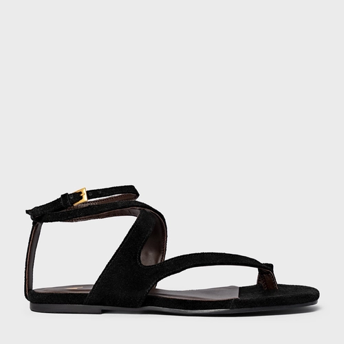 Sandália Flat Frame Couro Suede Preto