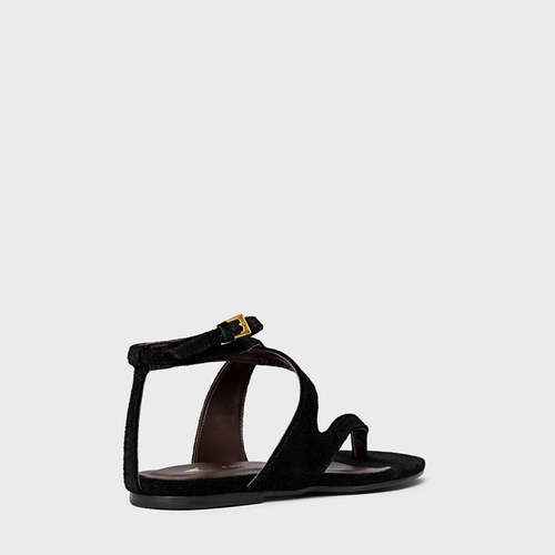 Sandália Flat Frame Couro Suede Preto