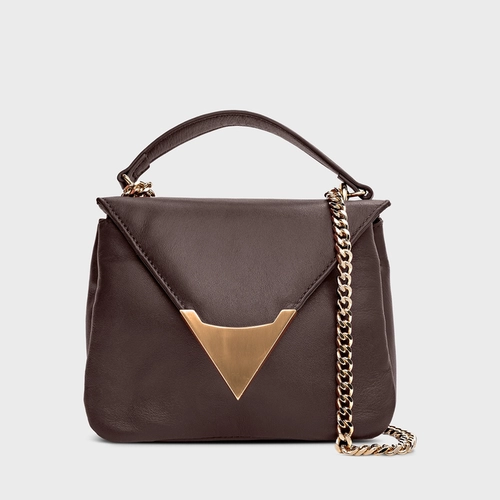 Bolsa Tiracolo Aria Pequena Couro Marrom Dark Brown