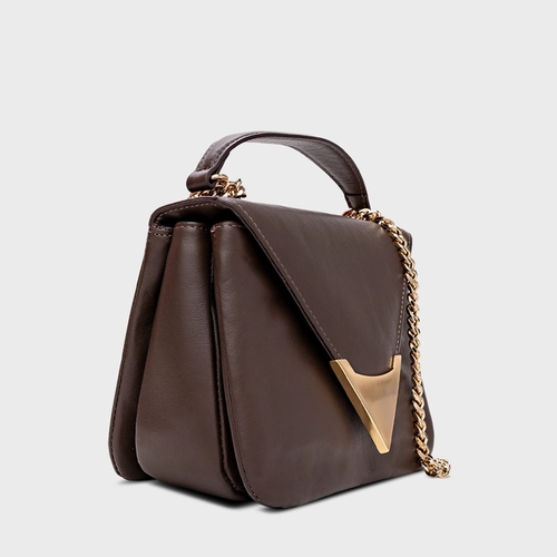 Bolsa Tiracolo Aria Pequena Couro Marrom Dark Brown