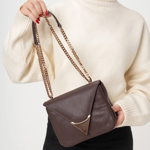 Bolsa Tiracolo Aria Pequena Couro Marrom Dark Brown